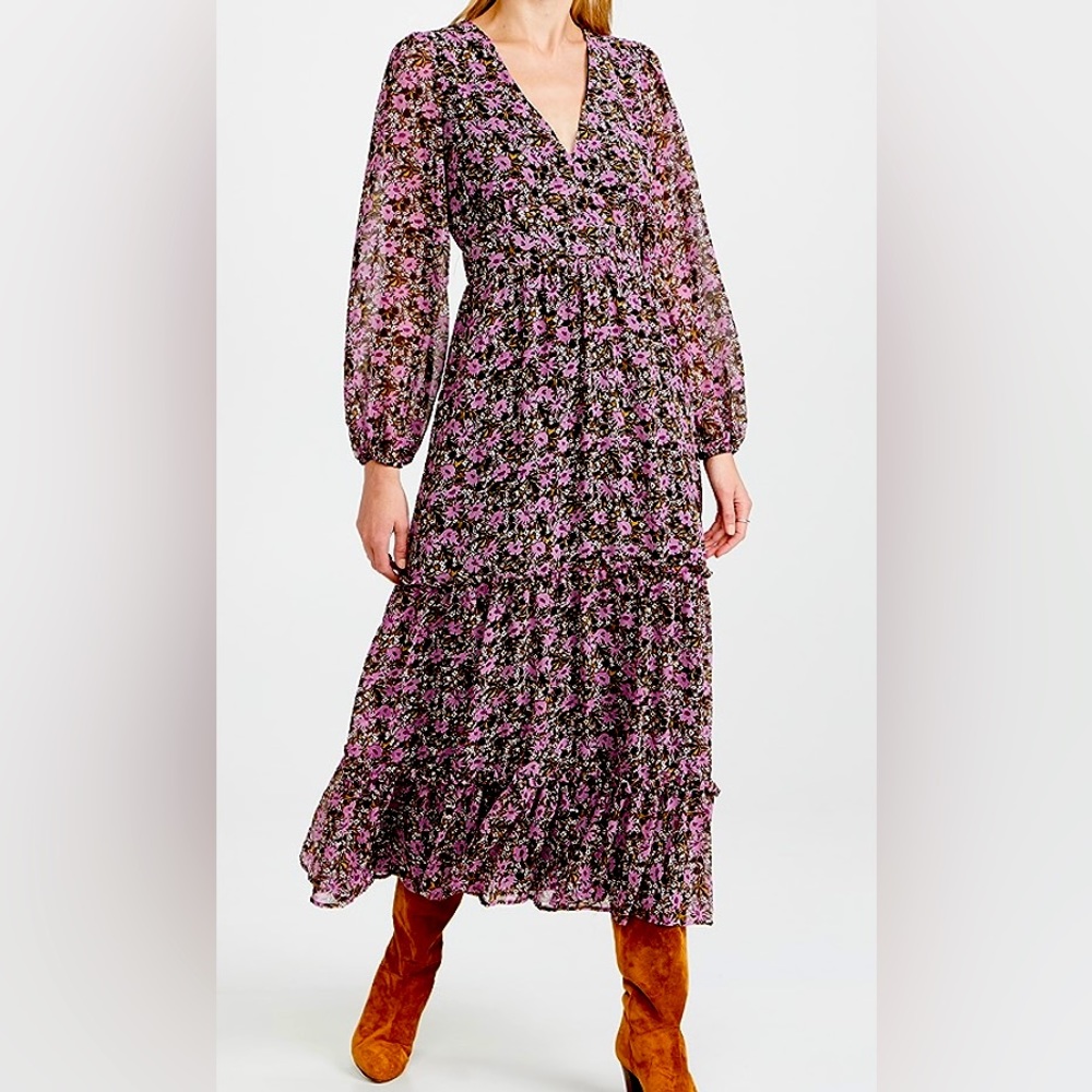 Lost+Wander Purple Floral midi dress l NEW